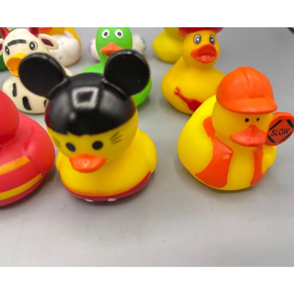 Assorted Novelty Rubber Ducks Lot of 12 Jeep Ducking Cow Cat Doctor Dragon 2in